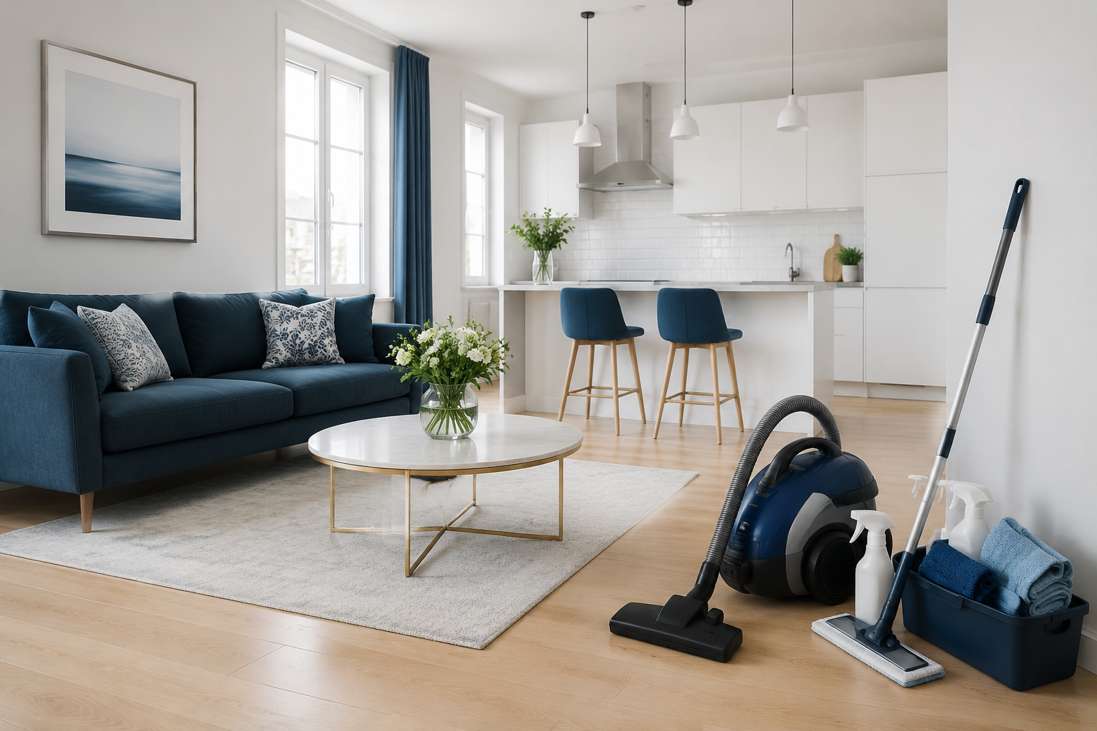 Appartement impeccable avec du matériel de nettoyage professionnel